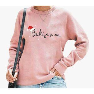 Christmas Believe Sweatshirt Women's Large  Long Sleeve Pullover Holiday Shirt
